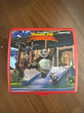 Vintage Tupperware Kung Fu Panda Kids Snack Container - Red Trim